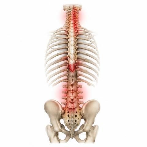Ilustração médica: Dor lombar, cervical ou torácica crônicas